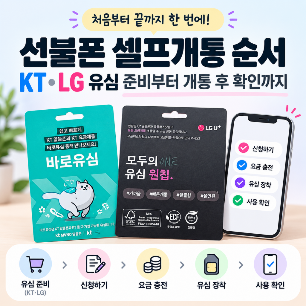 선불폰 셀프개통 순서｜KT·LG 유심 준비부터 개통 후 확인까지