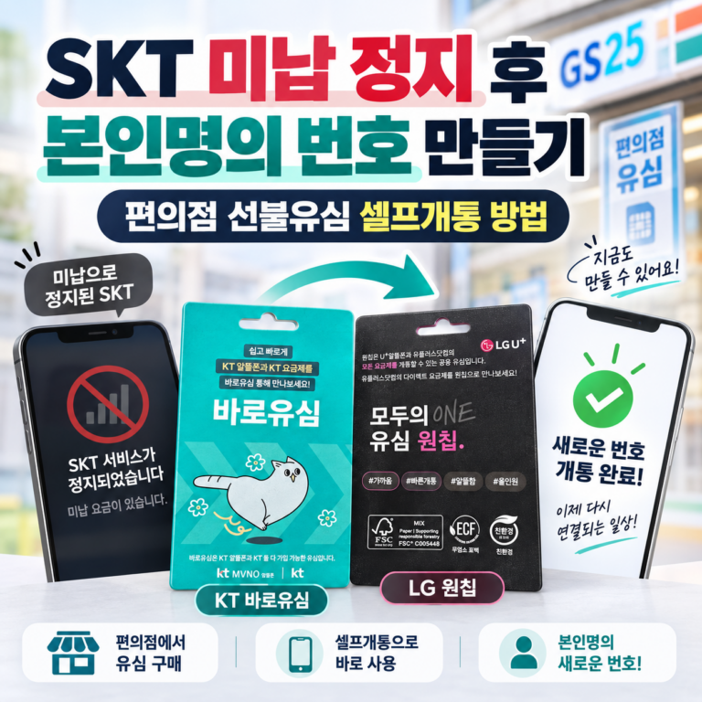 SKT 미납 정지 후 본인명의 번호 만들기｜편의점 선불유심 셀프개통 방법