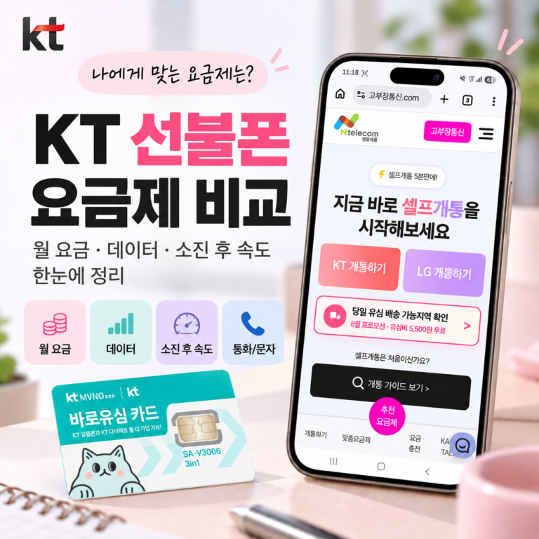 KT 선불폰 요금제 비교｜월 요금·데이터·소진 후 속도 한눈에 정리