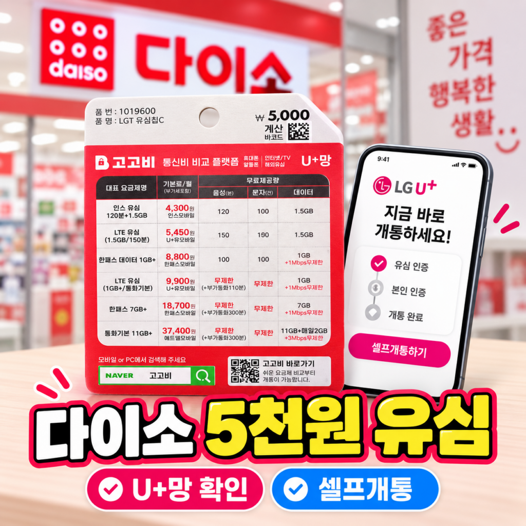 다이소 5천원 유심으로 LG 선불폰 개통하기｜U+망 유심 확인부터 셀프개통까지
