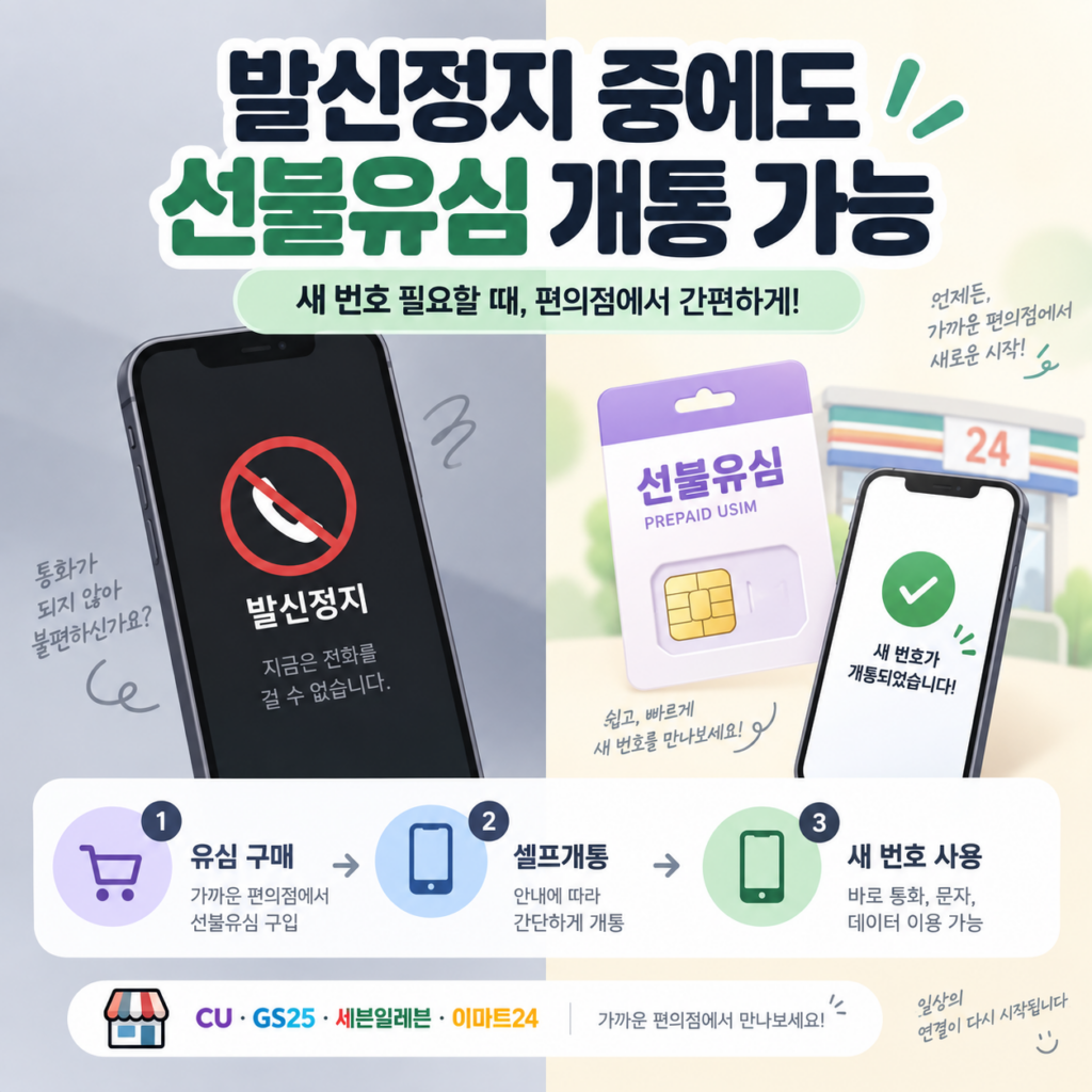 휴대폰 발신정지 중 새 번호가 필요하다면? 편의점 선불유심 개통 순서