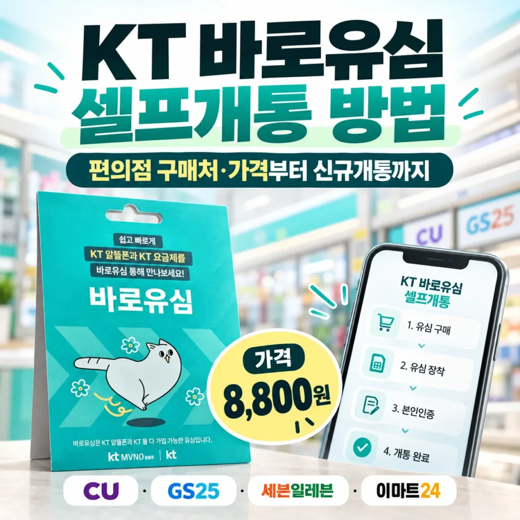 KT 바로유심 셀프개통 방법｜편의점 구매처·가격부터 신규개통까지