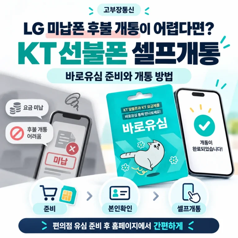 LG 미납폰 후불 개통이 어렵다면? KT 선불폰 바로유심 준비와 셀프개통 방법